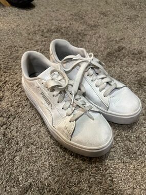 Puma White Leather Sneakers with Platform Sole